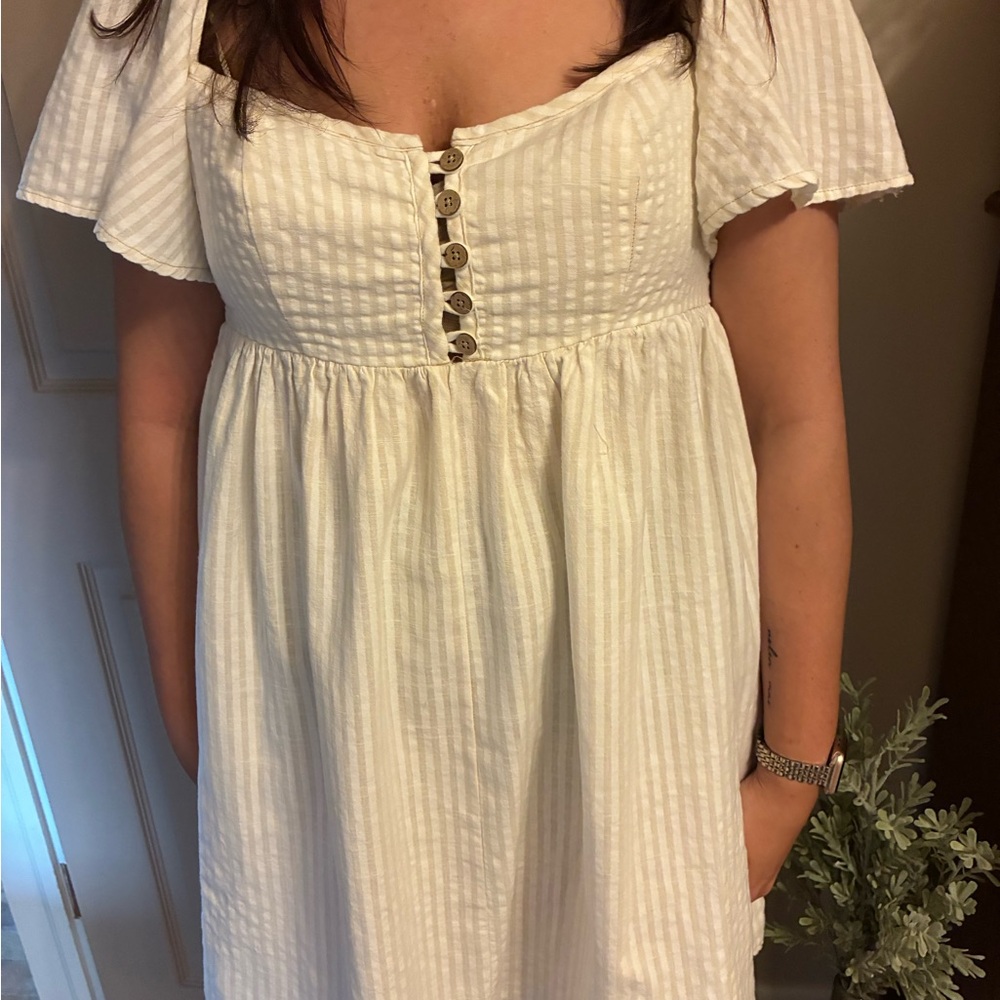 Urban Outfitters Ivory Textured Button Front Dress